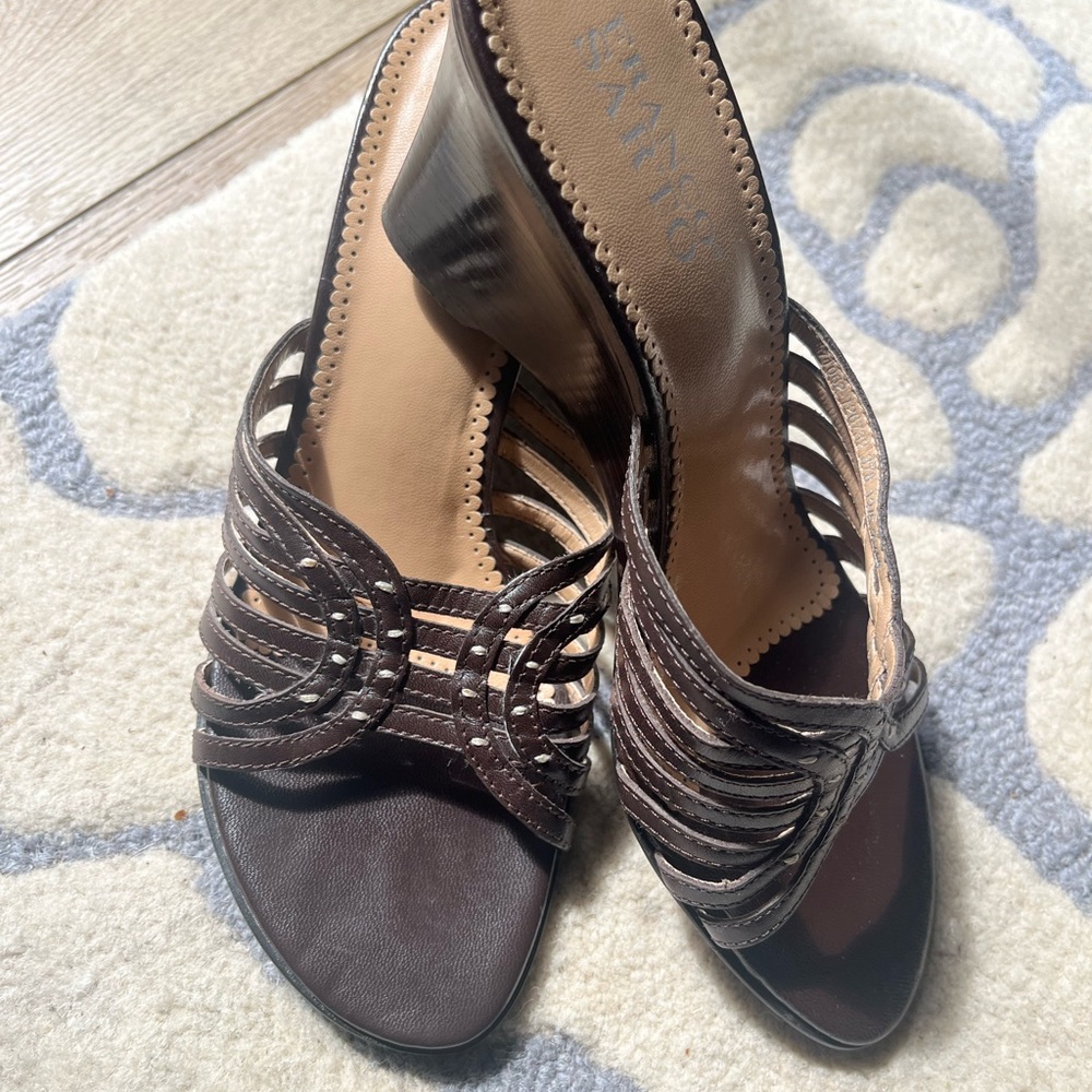 Franco Sarto leather women’s sz 7.5 wedge slide sandal